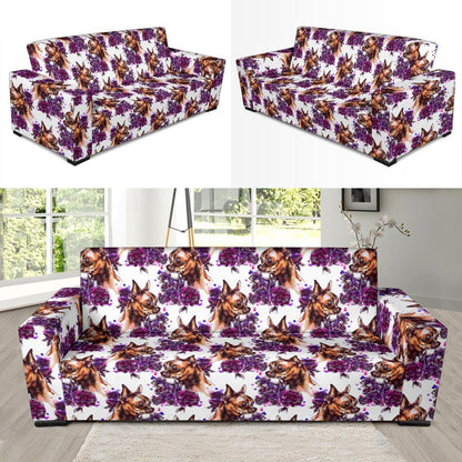 Chihuahua Purple Floral Sofa Slipcover-JTAMIGO.COM