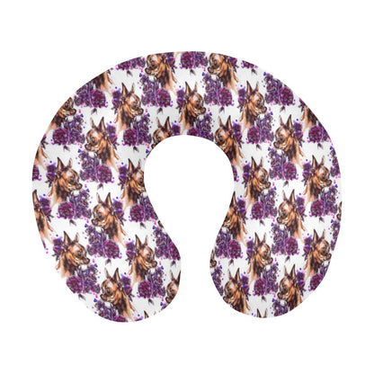Chihuahua Purple Floral U-Shaped Travel Neck Pillow-JTAMIGO.COM