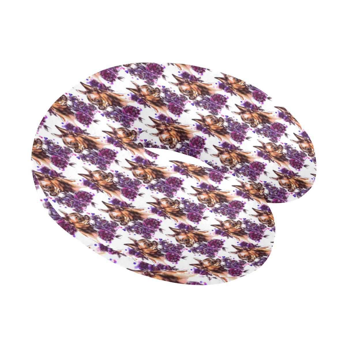 Chihuahua Purple Floral U-Shaped Travel Neck Pillow-JTAMIGO.COM