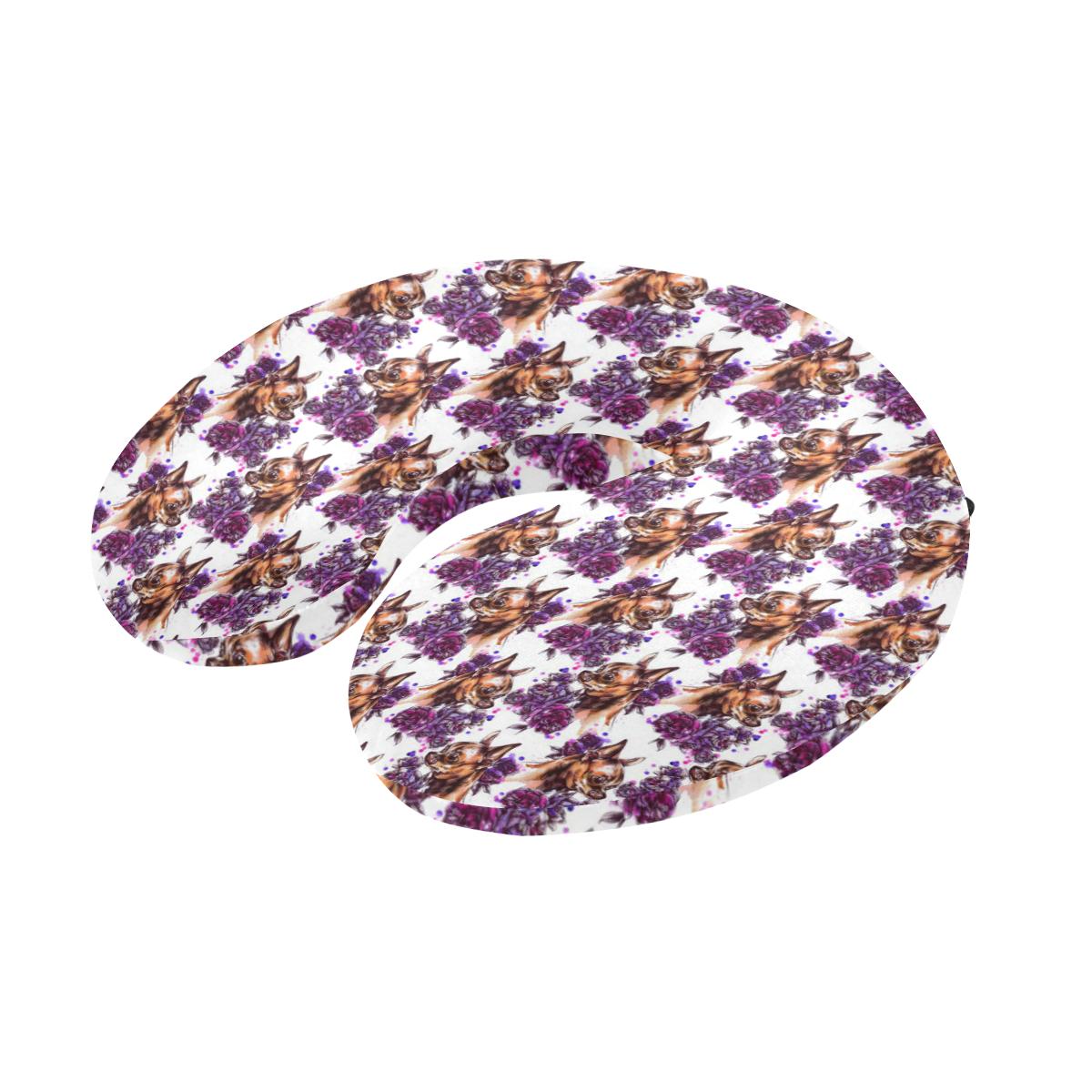 Chihuahua Purple Floral U-Shaped Travel Neck Pillow-JTAMIGO.COM