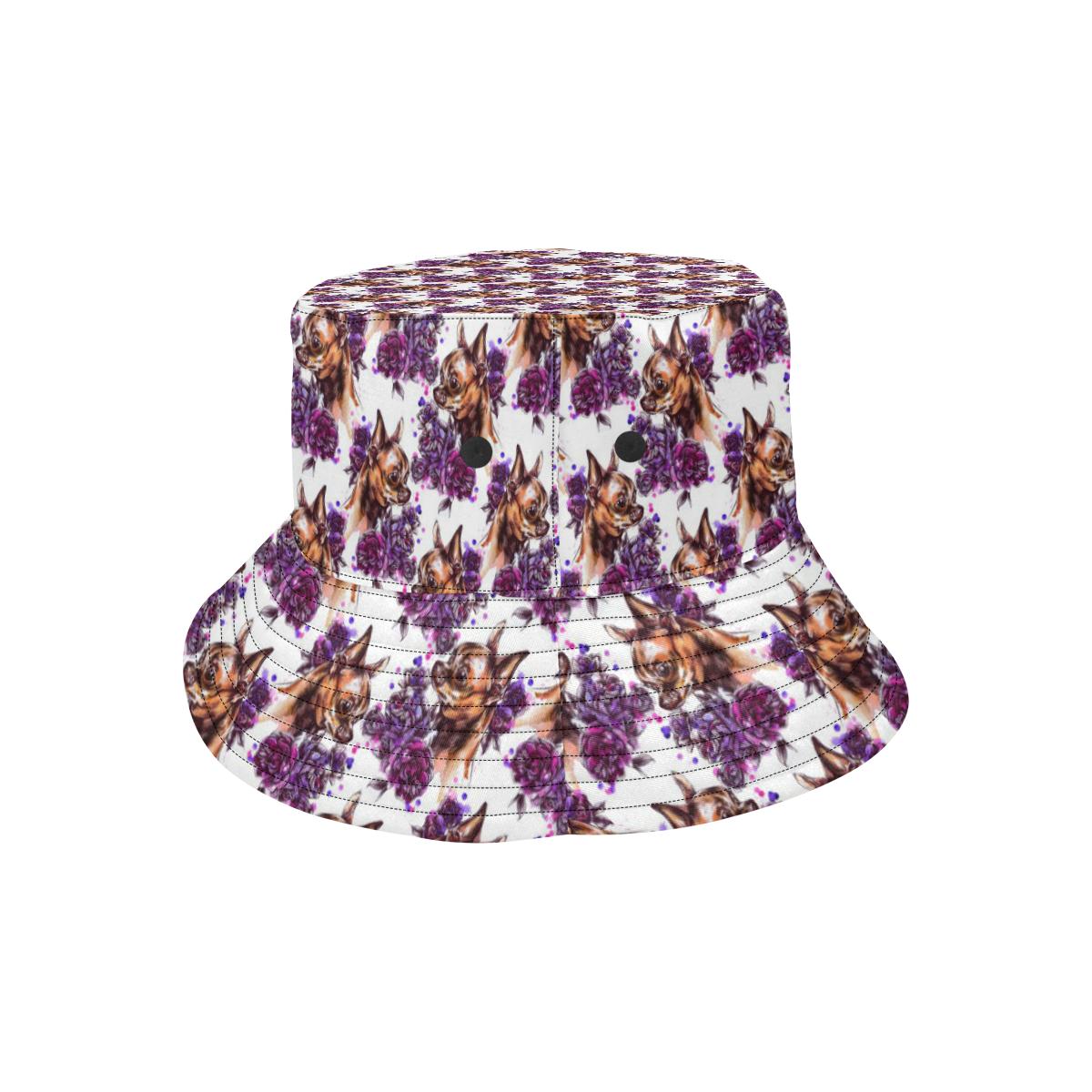 Chihuahua Purple Floral Unisex Bucket Hat