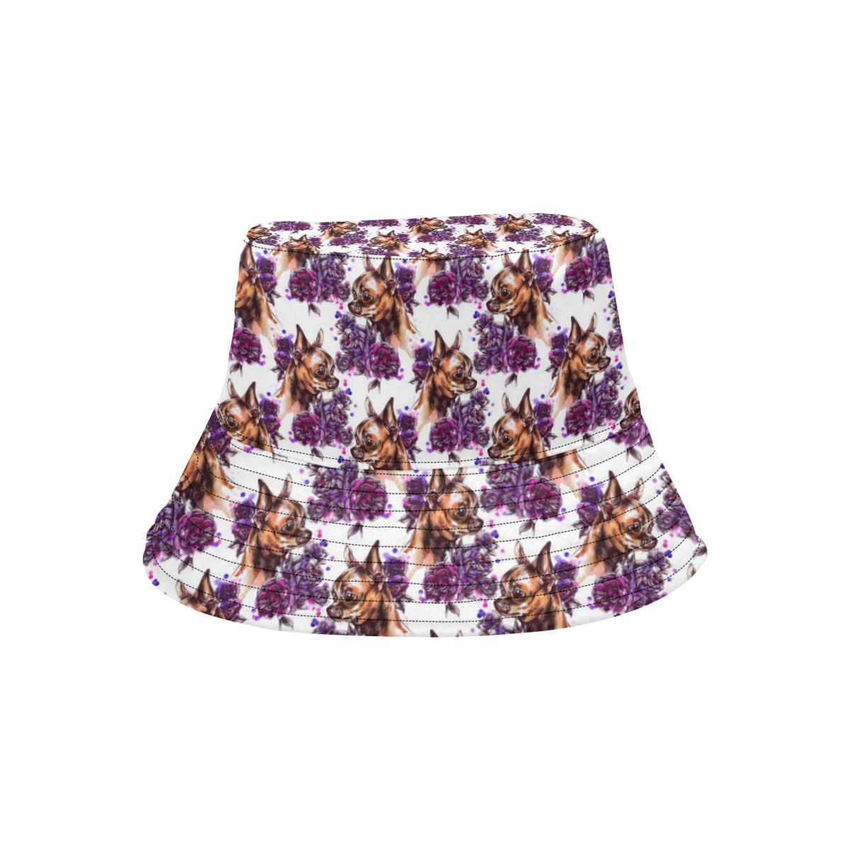 Chihuahua Purple Floral Unisex Bucket Hat