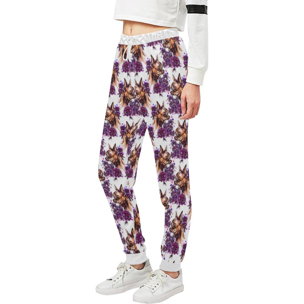 Chihuahua Purple Floral Unisex Casual Sweatpants (Model L11)-JTAMIGO.COM