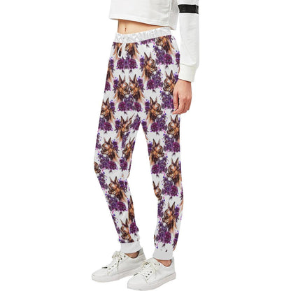 Chihuahua Purple Floral Unisex Casual Sweatpants (Model L11)-JTAMIGO.COM
