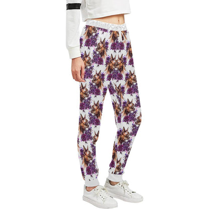 Chihuahua Purple Floral Unisex Casual Sweatpants (Model L11)-JTAMIGO.COM