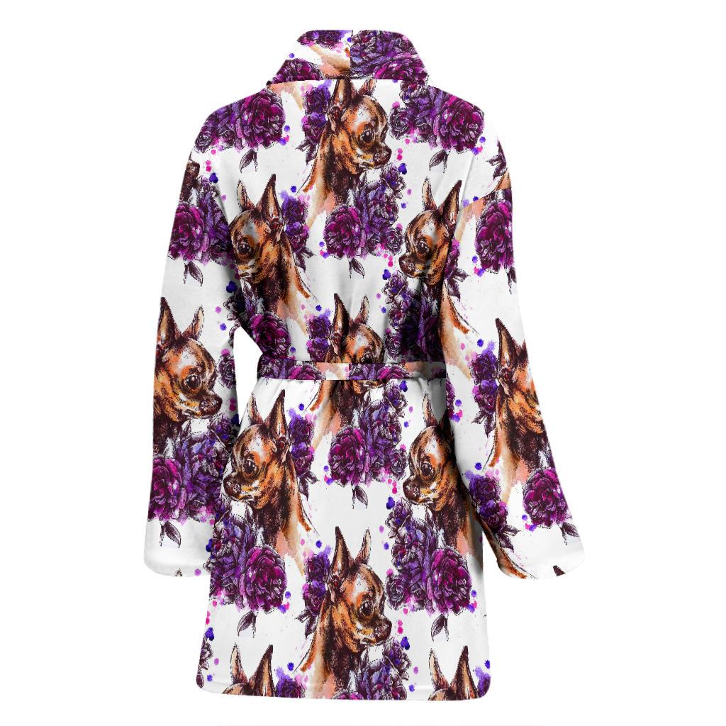 Chihuahua Purple Floral Women Bath Robe-JTAMIGO.COM