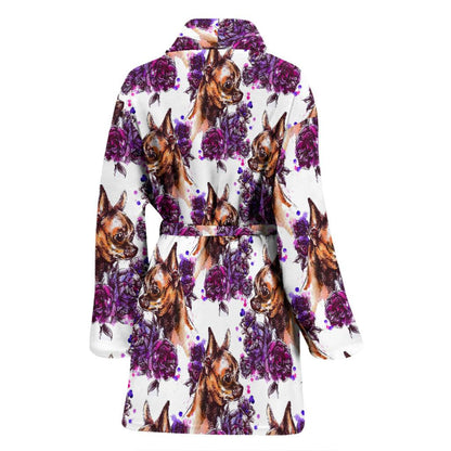 Chihuahua Purple Floral Women Bath Robe-JTAMIGO.COM