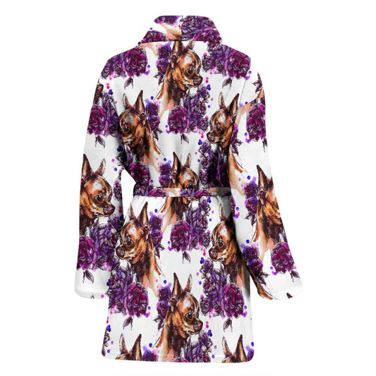 Chihuahua Purple Floral Women Bath Robe-JTAMIGO.COM