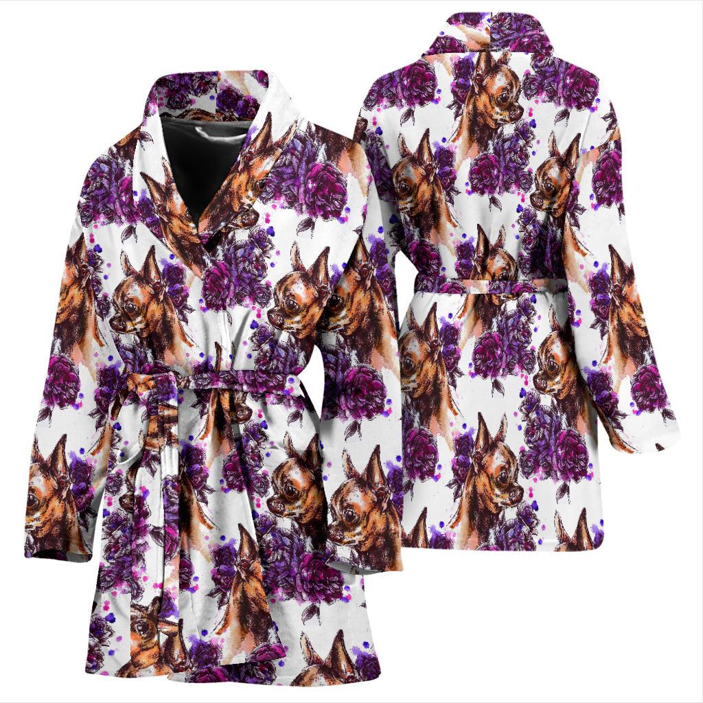 Chihuahua Purple Floral Women Bath Robe-JTAMIGO.COM