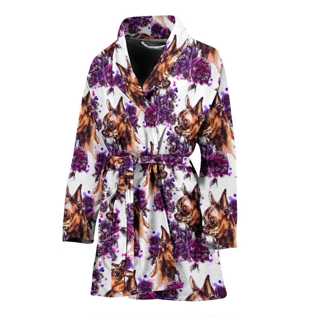 Chihuahua Purple Floral Women Bath Robe-JTAMIGO.COM