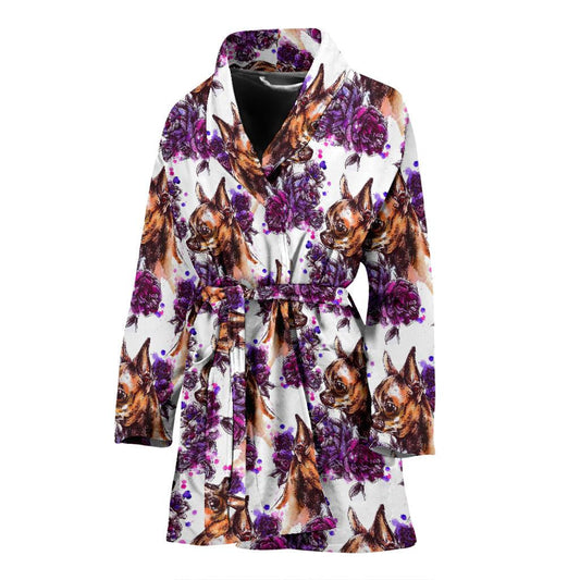 Chihuahua Purple Floral Women Bath Robe-JTAMIGO.COM
