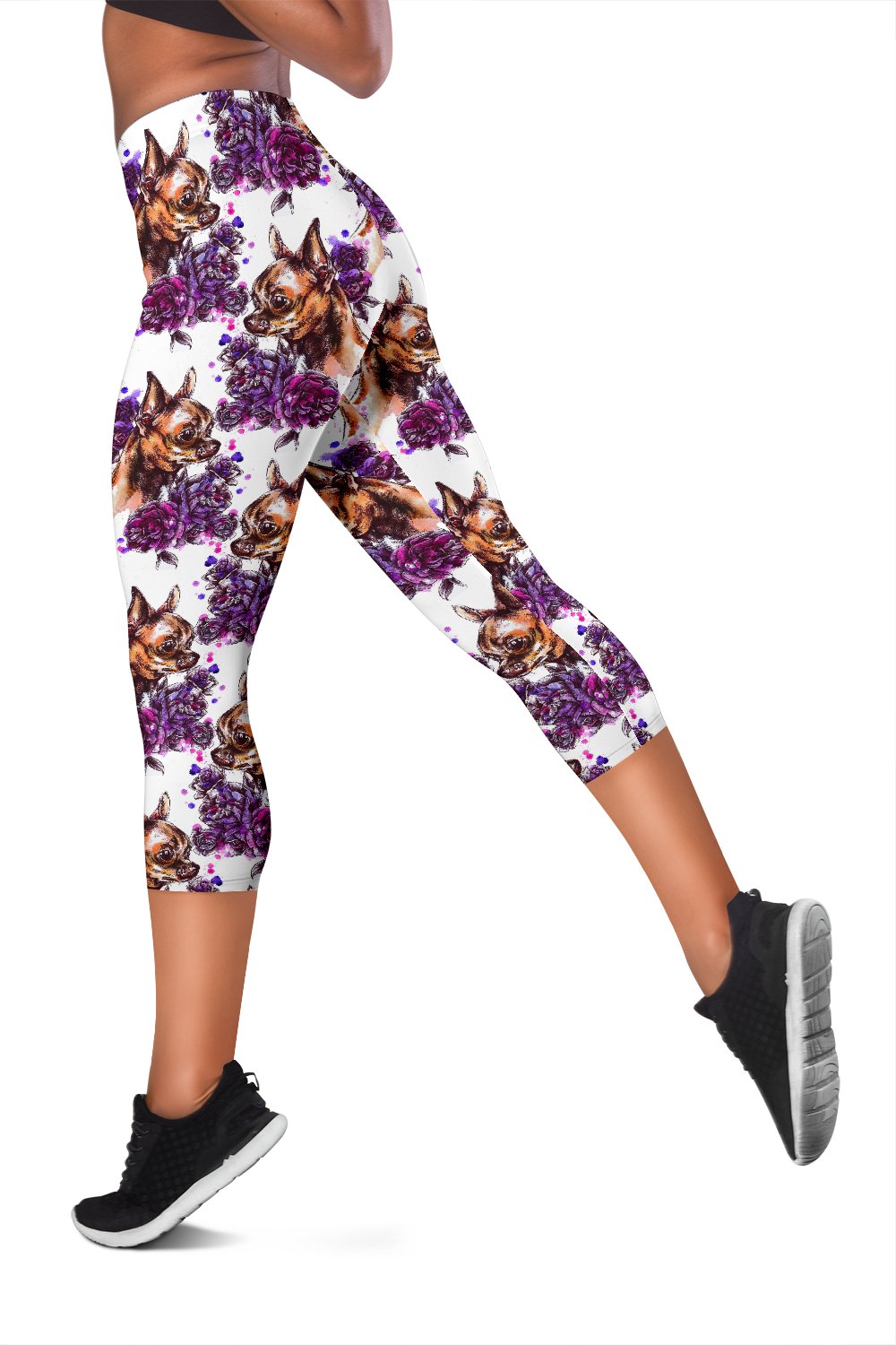 Chihuahua Purple Floral Women Capris