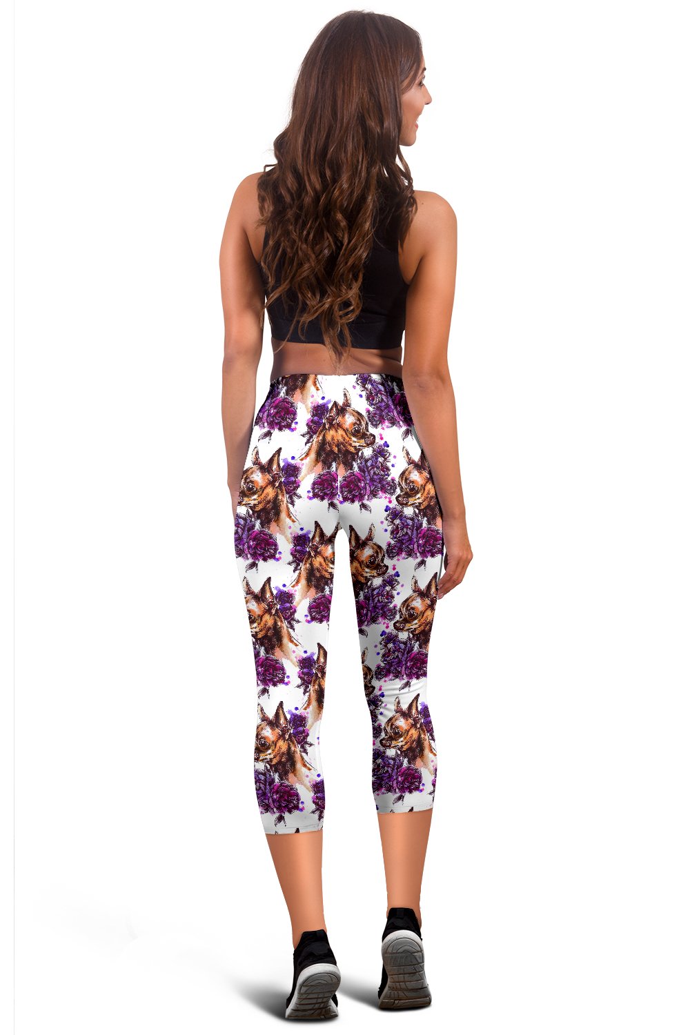 Chihuahua Purple Floral Women Capris