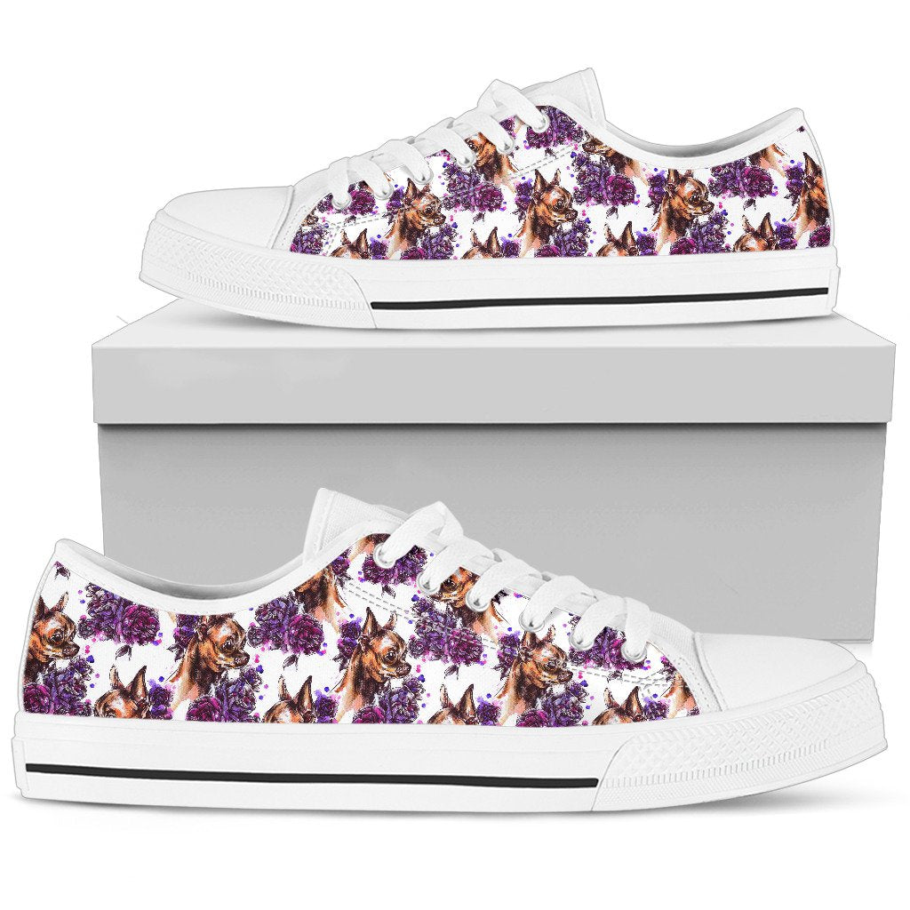Chihuahua Purple Floral Women Low Top Shoes