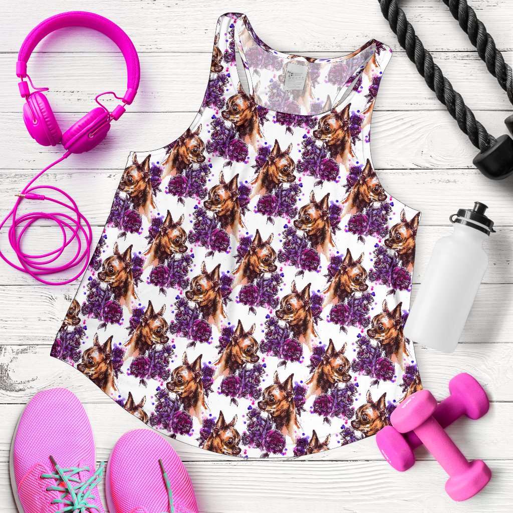 Chihuahua Purple Floral Women Racerback Tank Top