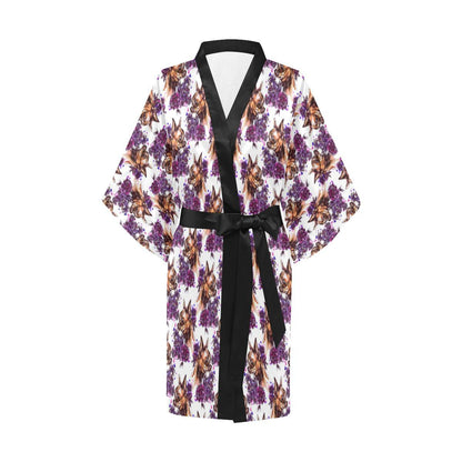 Chihuahua Purple Floral Women Short Kimono Robe