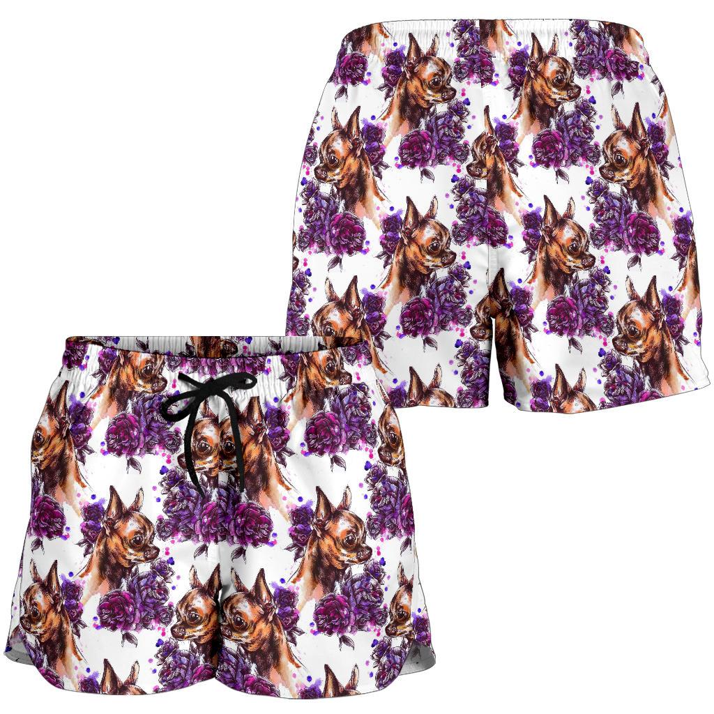 Chihuahua Purple Floral Women Shorts-JTAMIGO.COM