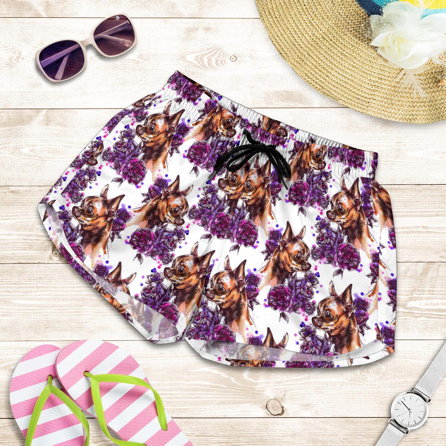 Chihuahua Purple Floral Women Shorts-JTAMIGO.COM