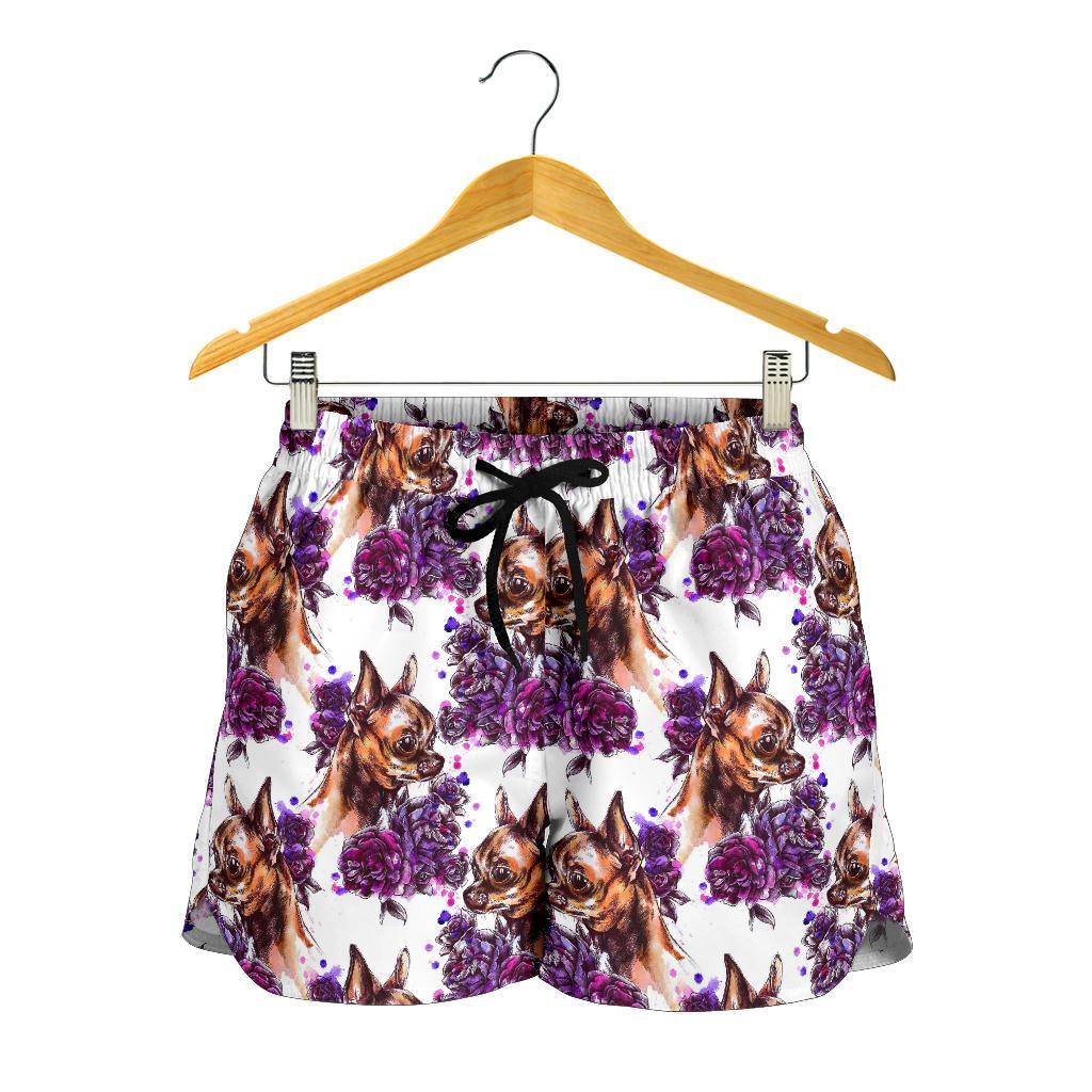 Chihuahua Purple Floral Women Shorts-JTAMIGO.COM