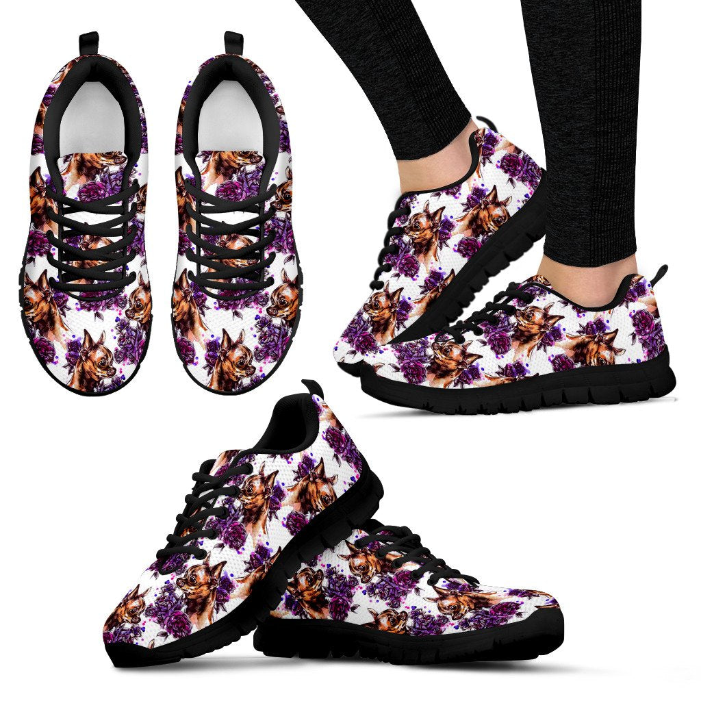 Chihuahua Purple Floral Women Sneakers Shoes