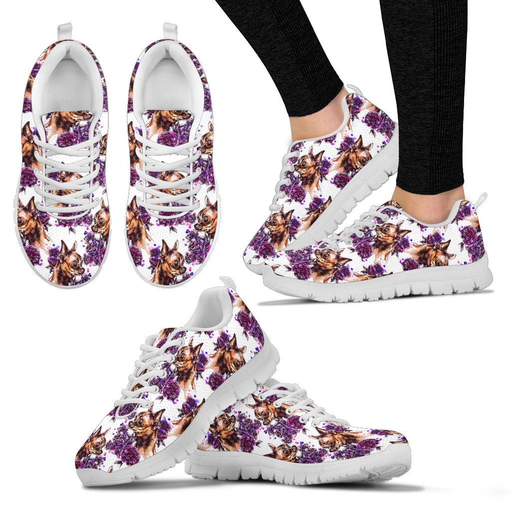 Chihuahua Purple Floral Women Sneakers Shoes