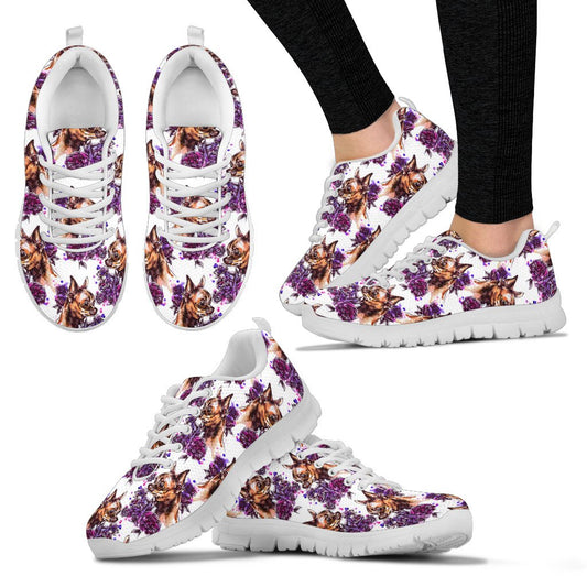 Chihuahua Purple Floral Women Sneakers Shoes
