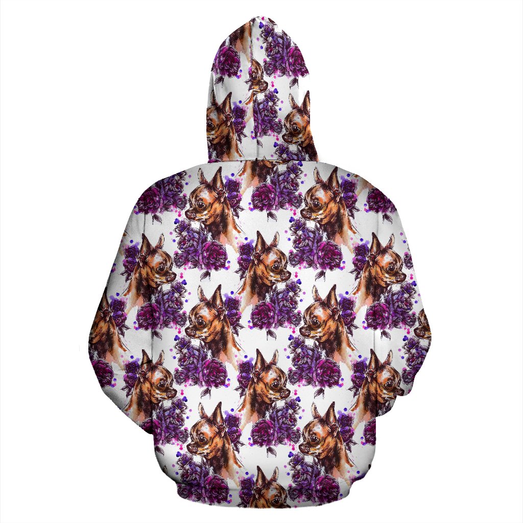 Chihuahua Purple Floral Zip Up Hoodie