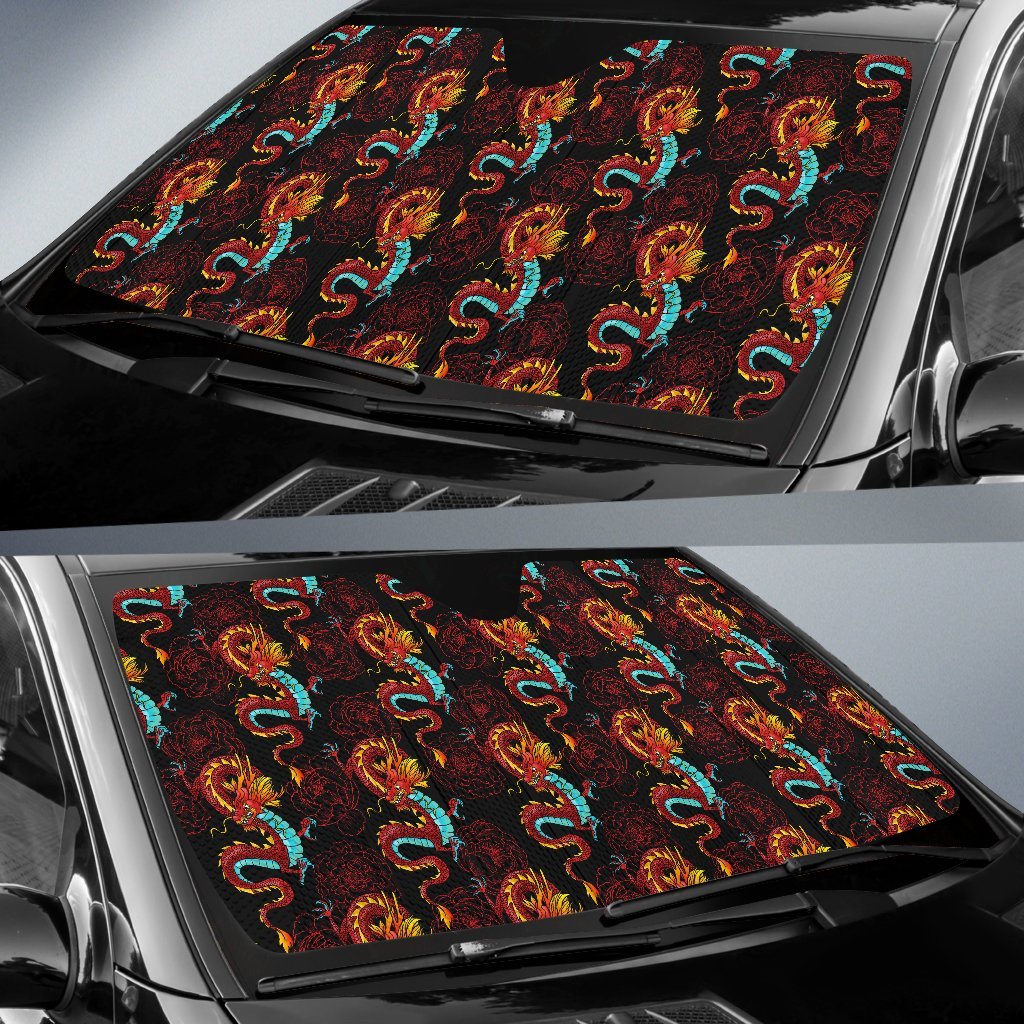 Chinese Dragons and Peonies Design Car Sun Shade For Windshield