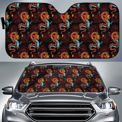 Chinese Dragons and Peonies Design Car Sun Shade For Windshield