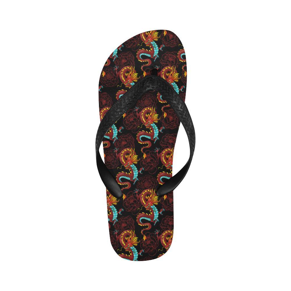 Chinese Dragons and Peonies Design Flip Flops-JTAMIGO.COM