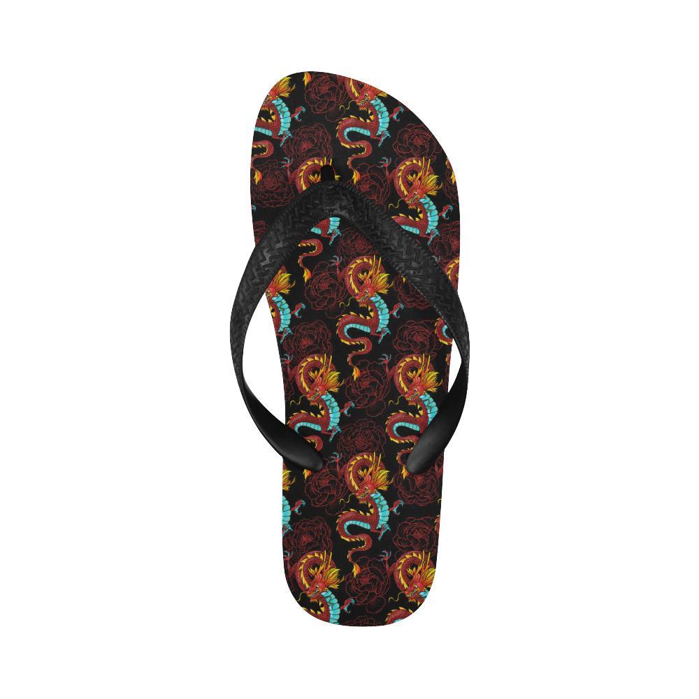 Chinese Dragons and Peonies Design Flip Flops-JTAMIGO.COM