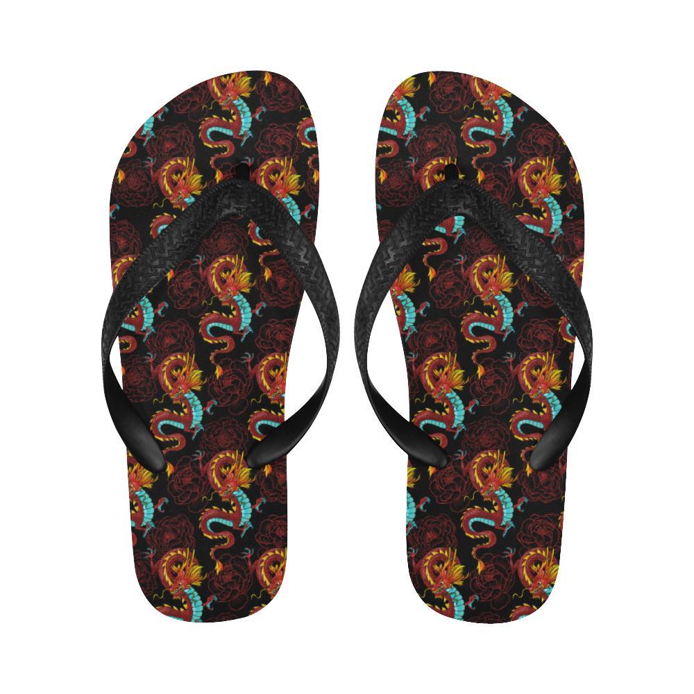 Chinese Dragons and Peonies Design Flip Flops-JTAMIGO.COM