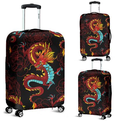 Chinese Dragons And Peonies Design Luggage Cover Protector