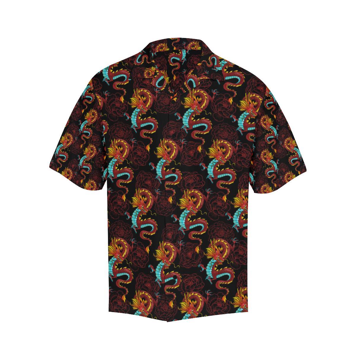 Chinese Dragons and Peonies Design Men Aloha Hawaiian Shirt