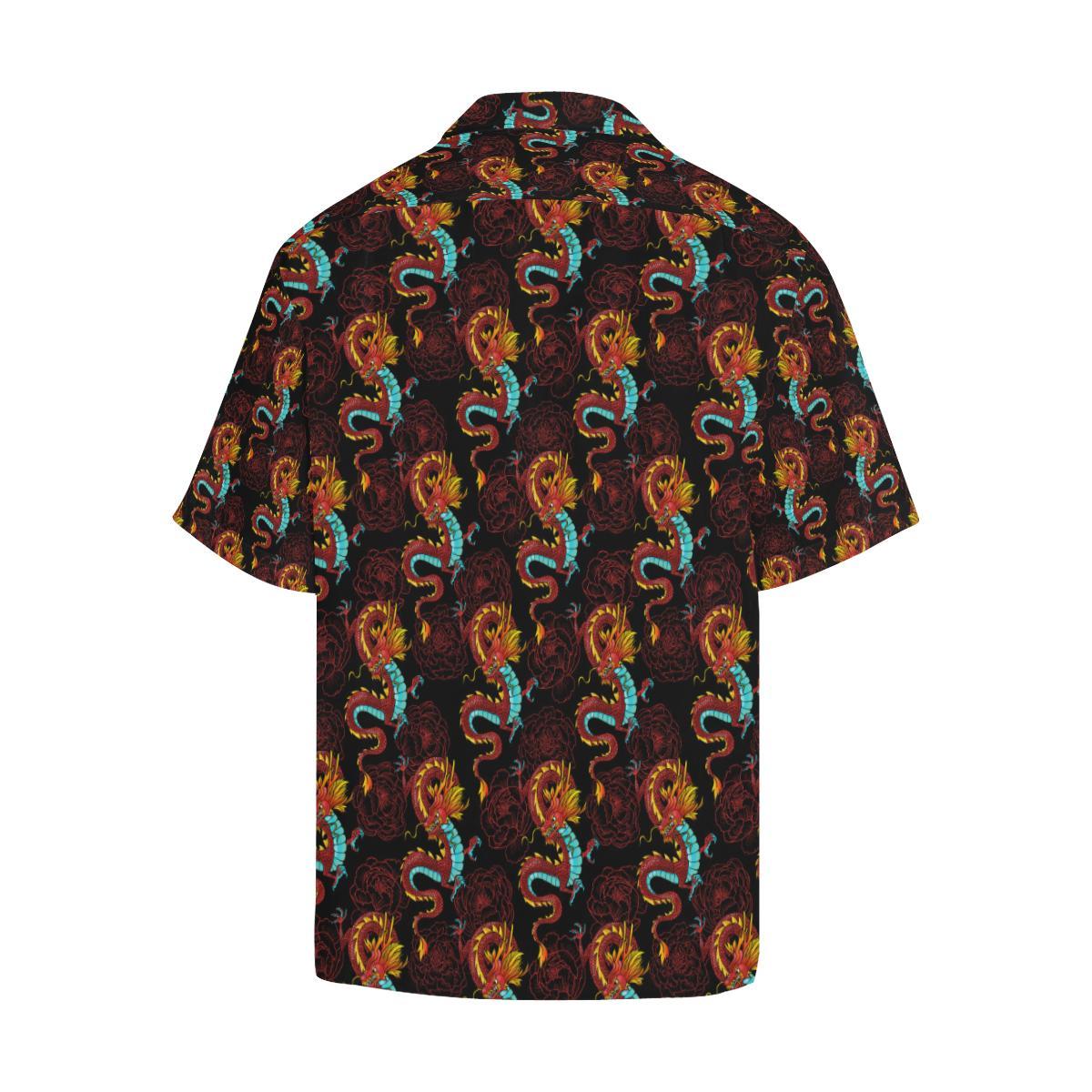 Chinese Dragons and Peonies Design Men Aloha Hawaiian Shirt