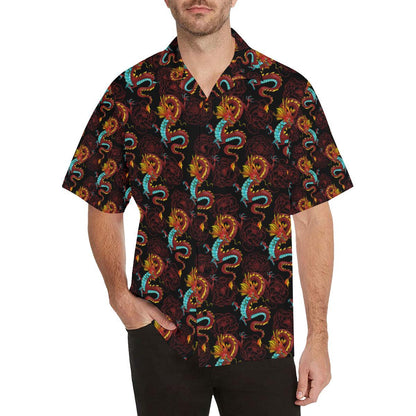 Chinese Dragons and Peonies Design Men Aloha Hawaiian Shirt