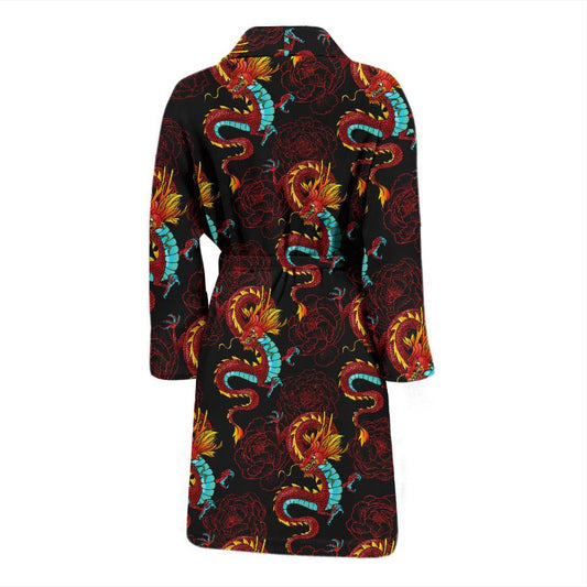 Chinese Dragons and Peonies Design Men Bath Robe-JTAMIGO.COM