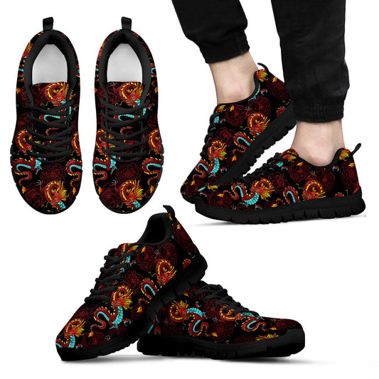 Chinese Dragons and Peonies Design Men Sneakers Shoes