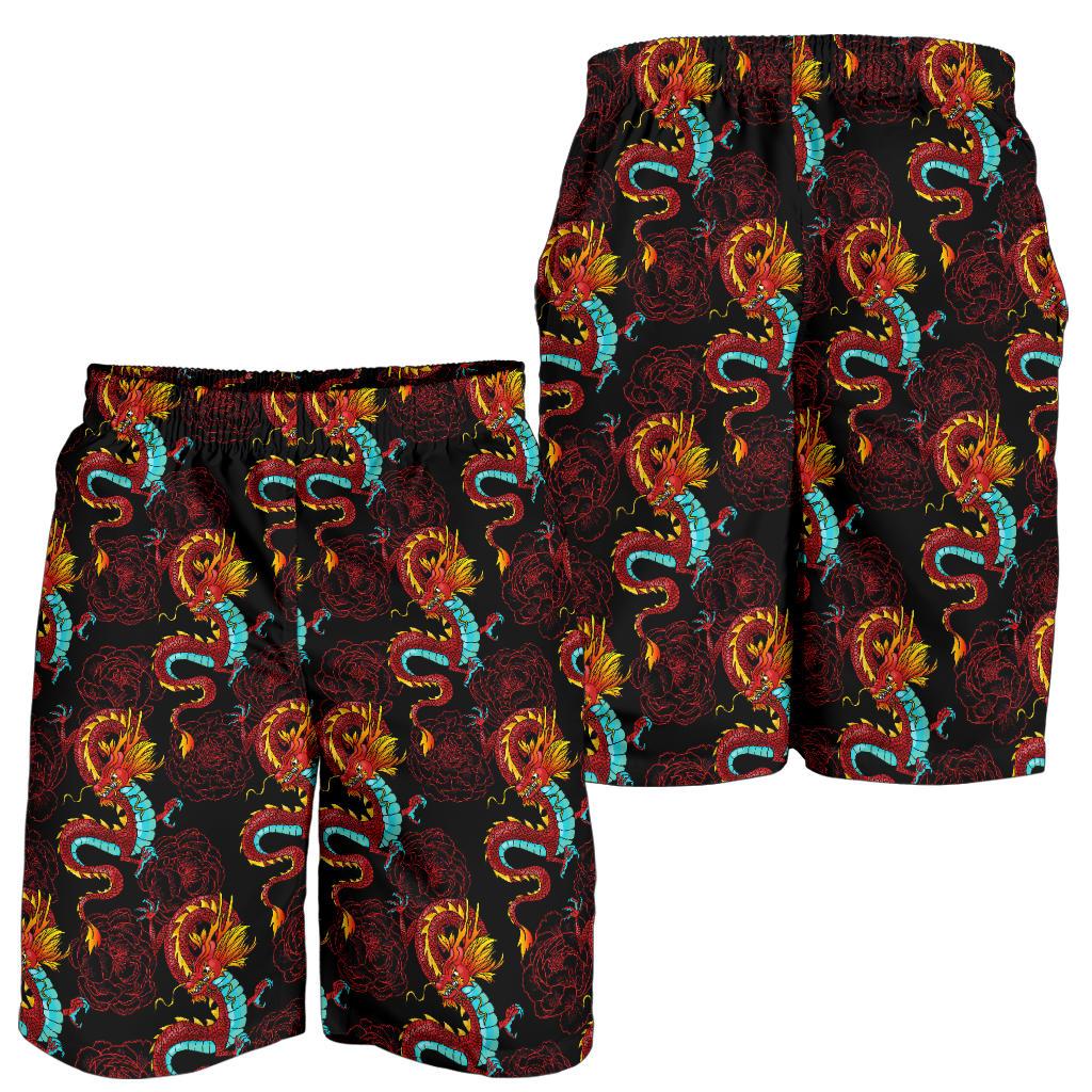 Chinese Dragons and Peonies Design Mens Shorts-JTAMIGO.COM