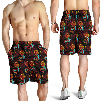 Chinese Dragons and Peonies Design Mens Shorts-JTAMIGO.COM