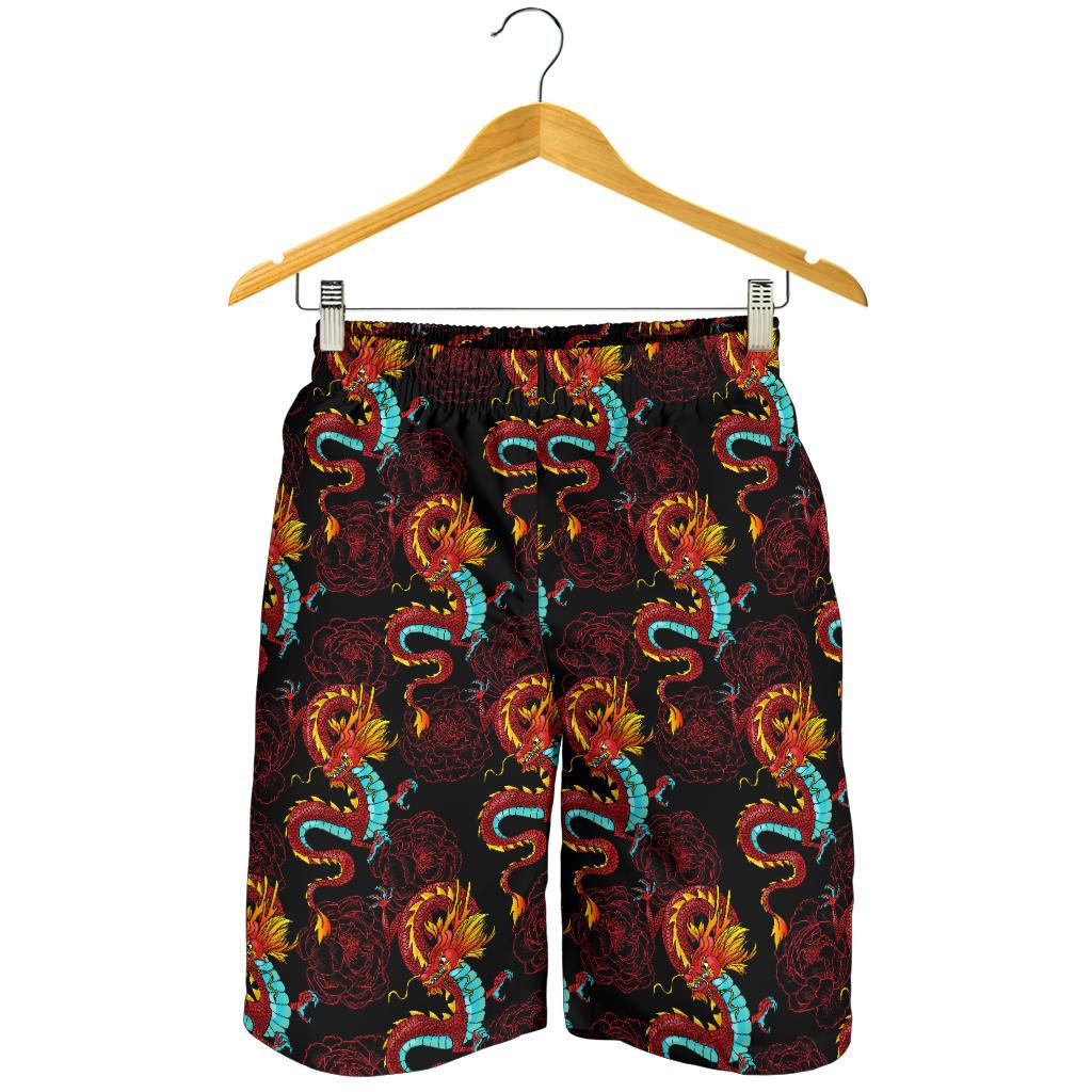 Chinese Dragons and Peonies Design Mens Shorts-JTAMIGO.COM