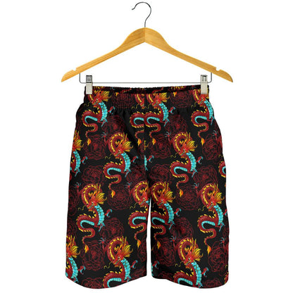 Chinese Dragons and Peonies Design Mens Shorts-JTAMIGO.COM