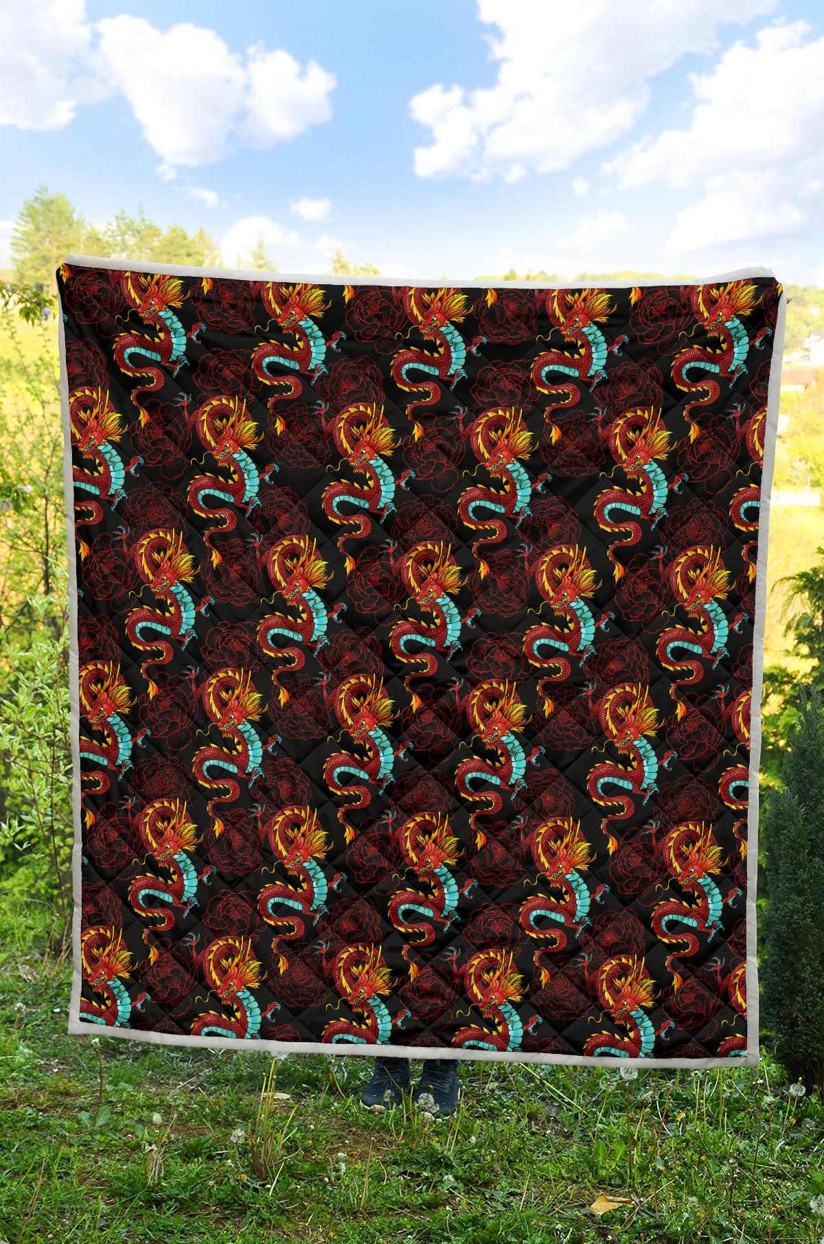 Chinese Dragons and Peonies Design Premium Quilt-JTAMIGO.COM