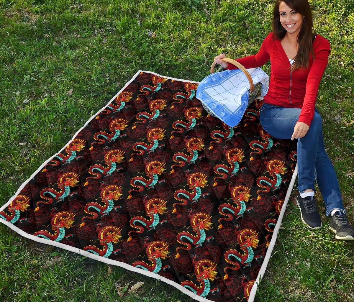 Chinese Dragons and Peonies Design Premium Quilt-JTAMIGO.COM