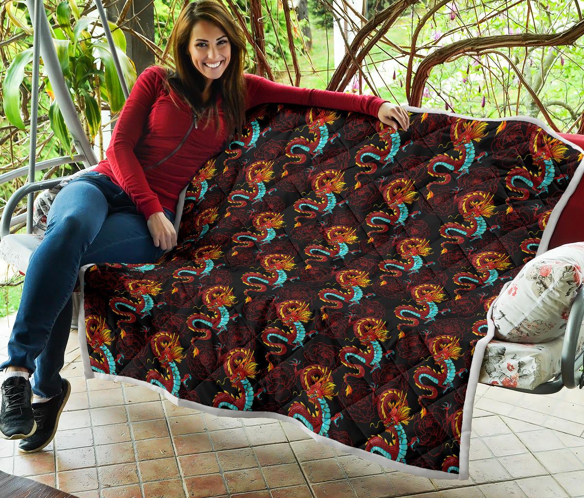 Chinese Dragons and Peonies Design Premium Quilt-JTAMIGO.COM
