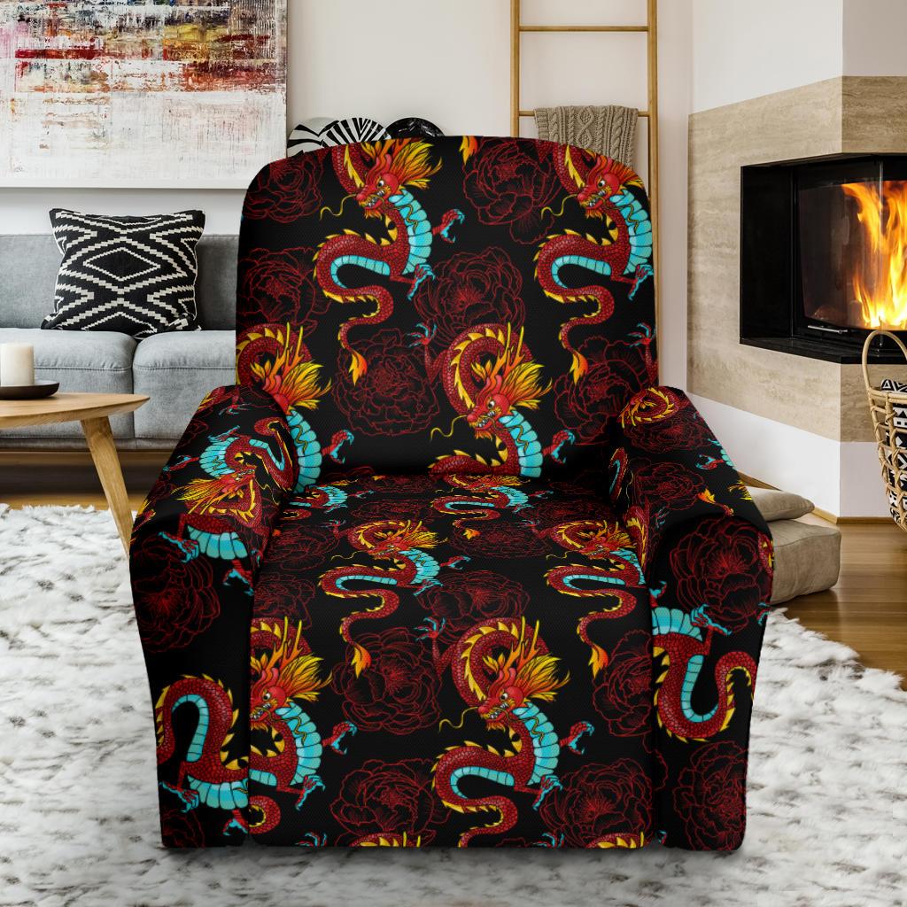Chinese Dragons and Peonies Design Single Sofa Slipcover -JTAMIGO.COM