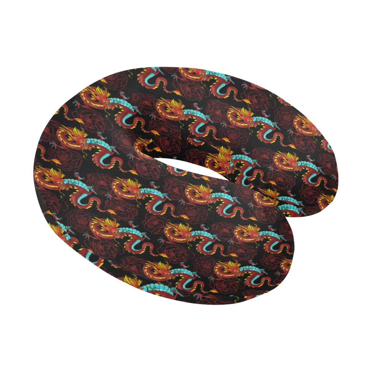 Chinese Dragons and Peonies Design U-Shaped Travel Neck Pillow-JTAMIGO.COM