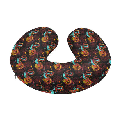 Chinese Dragons and Peonies Design U-Shaped Travel Neck Pillow-JTAMIGO.COM
