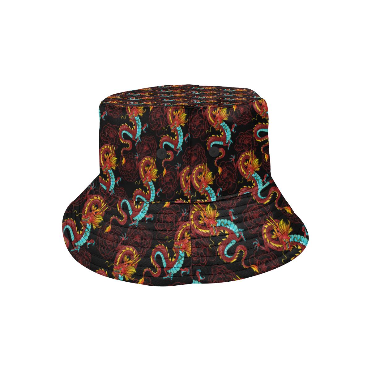 Chinese Dragons and Peonies Design Unisex Bucket Hat