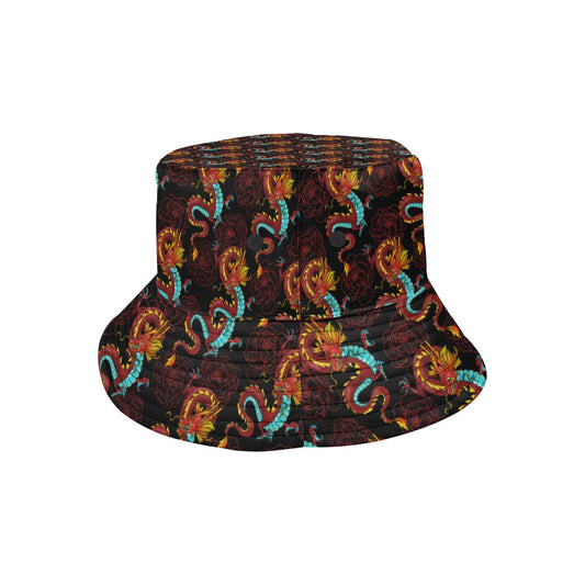 Chinese Dragons and Peonies Design Unisex Bucket Hat
